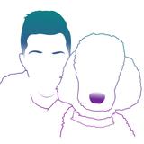 Face of RJ and his dog in an artistic outline format